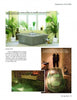 A magazine page features The Spa Bath by Schiffer Publishing, Ltd.—three unique tubs: a modern stainless steel tub, a glass tub with brown tiles, and a double green glass jet tub—perfect for luxury bath suites or home spas.