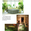 A magazine page features The Spa Bath by Schiffer Publishing, Ltd.—three unique tubs: a modern stainless steel tub, a glass tub with brown tiles, and a double green glass jet tub—perfect for luxury bath suites or home spas.