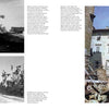 A two-page spread from "Sherman Tank Vol. 1" by Schiffer Publishing, Ltd. features three WWII Sherman tank photos: two black-and-white images in rural settings (left) and a color photo of an M4A1 tank near a damaged building (right).