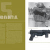 A spread from Schiffer Publishing, Ltd.’s “The US M3/M3A1 Submachine Gun” shows text on the left page and, on the right, a WWII soldier firing an M3 Grease Gun alongside a standalone photo of this classic submachine gun.