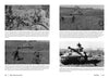 Four black-and-white photos from "Waffen-SS Tiger Crews at Kursk" by Schiffer Publishing, Ltd. show German Tiger tanks and Waffen-SS soldiers during WWII, pictured in natural landscapes with wartime equipment in the background.
