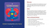 An illustrated spread in "Thank Forward" by Schiffer Publishing, Ltd. shows a meditating person with heart and clock symbols. The facing page includes an affirmation, action steps, and tips like using gratitude cards to inspire kindness.