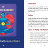 An illustrated spread in "Thank Forward" by Schiffer Publishing, Ltd. shows a meditating person with heart and clock symbols. The facing page includes an affirmation, action steps, and tips like using gratitude cards to inspire kindness.