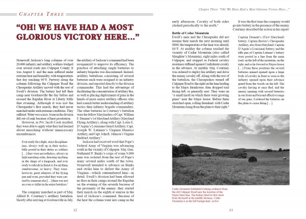 A two-page spread from "Three Cheers for the Chesapeake!" by Schiffer Publishing, Ltd. discusses Civil War history, with a right-page black-and-white photo of where the Chesapeake Artillery stood, showing a cannon and split-rail fence.