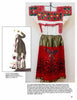 A traditional Mexican Chiné Nahua outfit inspired by Mexican folk art, featuring a colorful embroidered blouse and butterfly skirt, shown next to a photo of someone in a similar outfit, from Mexican Popular Art by Schiffer Publishing, Ltd.
