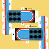 Diagram of two Super Robot paper templates by Schiffer Publishing, Ltd., labeled 15 Left and 14 Right, with blue, red, and black sections on yellow. Includes fold lines and circles; great for building hand-eye coordination—sports court design.
