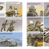 Experience WWII through comic-style art in Knights of the Skull, Vol. 2 from Schiffer Publishing, Ltd.—featuring German Panzer troops in winter, tanks advancing through snow, ammo loading scenes, and speech bubbles for a classic graphic novel vibe.