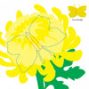 A vibrant yellow butterfly appears on a chrysanthemum with green leaves against a white backdrop, from "Insects" by Schiffer Publishing, Ltd.—ideal inspiration for origami or paper folding projects featuring insect designs.