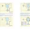A Guide to Building Natural Swimming Pools by Schiffer Publishing, Ltd. includes two pages with four labeled landscape plans, showing structures, utilities, plantings, and a natural swimming pool arranged around a central circular feature.