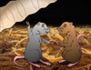 Two cartoon rats, one gray and one brown, stand on straw facing each other as a large worm hangs above. "The Rat Tank" by Schiffer Publishing, Ltd. is perfect for early readers ages 5-8 who love charming friendship stories.