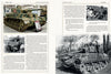 A two-page spread from "For Want of a Gun" by Schiffer Publishing, Ltd. features a color photo of a German WWII tank and wartime scenes on the left, with black-and-white images of damaged tanks and soldiers plus text on the right.