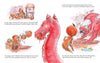 Inspired by "The Bravest Knight Who Ever Lived" (Schiffer Publishing, Ltd.), this illustration shows a knight feeding pumpkin shells to a red dragon as its belly expands—gold coins scattered around evoke an LGBTQIA+ fairytale adventure.