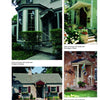 The image from "Entryways and Doorways" by Schiffer Publishing, Ltd. features four houses with unique front door styles, sheltered by small roofs. Distinctive architecture and vibrant landscaping are shown, with captions noting each location and doorway.