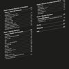 Angled table of contents page for "The Secret History of STASI Spy Cameras" by Schiffer Publishing, Ltd., listing chapters on operative surveillance, spy cameras, fixed and portable cameras, miscellaneous devices, glossary, bibliography; black background, white text.