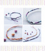 Four photos showcase Schiffer Publishing, Ltd.’s “Brazilian Bracelets: Making Friendship Bracelets & More,” featuring colorful handmade bracelets and patterns on light fabric, with beads and a playful polka dot border accenting the image.
