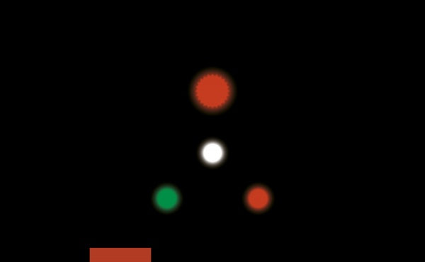 Four blurred circles—red at the top, white in the center, green bottom left, red bottom right—are set against black, echoing maritime signals found in "Lights, Shapes, & Signals for the Merchant Mariner" by Schiffer Publishing.
