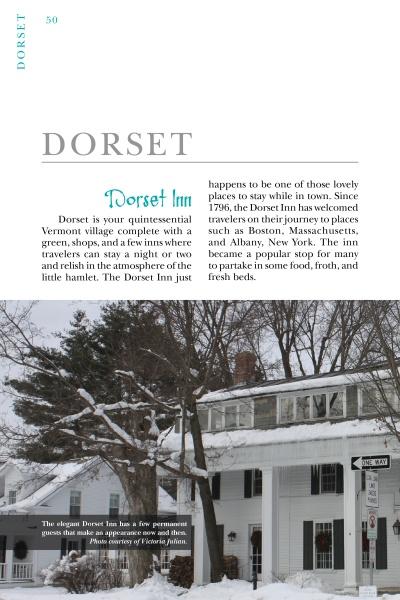 A snowy white inn with a “Dorset Inn” sign stands among winter trees in Dorset, Vermont, featured in Haunted Vermont by Schiffer Publishing, Ltd., which explores the inn’s charm and eerie tales from its storied past.