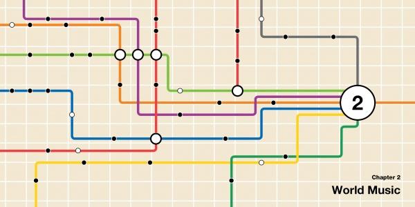 Subway Beats" by Schiffer Publishing, Ltd. features a stylized map with colorful intersecting lines on a beige grid and the text “Chapter 2 World Music” in the corner, echoing the lively rhythm of NYC subway buskers.
