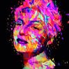 ARTtitude by Schiffer Publishing, Ltd. is a vibrant digital portrait inspired by contemporary graphic arts, depicting a woman's face from bold abstract shapes in vivid pinks, purples, oranges, yellows, and blues on a black background.
