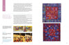 A magazine spread from Schiffer Publishing, Ltd.'s "Japanese Contemporary Quilts and Quilters" features vibrant geometric red and purple quilts by talented Japanese artists, with detailed displays and text highlighting their artistry.