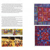 A magazine spread from Schiffer Publishing, Ltd.'s "Japanese Contemporary Quilts and Quilters" features vibrant geometric red and purple quilts by talented Japanese artists, with detailed displays and text highlighting their artistry.