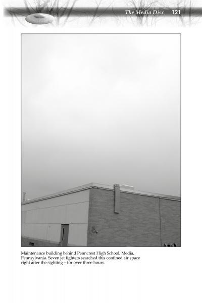 A flat-roofed maintenance building beneath a gray sky evokes the mysteries of UFOs Above PA by Schiffer Publishing, Ltd. Caption: Penncrest High School, Media, Pennsylvania.