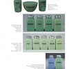 A catalog page from Schiffer Publishing, Ltd. features Jadite collectibles—green glass kitchen jars and shakers for spices like salt, pepper, sugar, flour, and ginger—with descriptions, IDs, and price guide estimates.