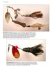 Two "Vintage Folk Art Fishing Lures and Tackle" by Schiffer Publishing, Ltd. are shown on a white background, each handcrafted with metal spinner blades, painted details, artificial hair or bristles, and finished with metal hooks.