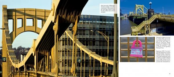 A close-up of a bridge showcases the architectural beauty highlighted in "Pittsburgh" by Schiffer Publishing, Ltd., emphasizing the city's historic landmarks.