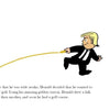 Cartoon of a blond man in a suit drawing a hill with a golden crayon. Caption: “Now that he was wide awake, Donald decided to play golf...and soon he had a golf course.” From Donald and the Golden Crayon by Schiffer Publishing, Ltd.; political satire.