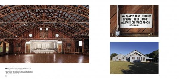 Experience the expansive Texas Hill Country dance hall, with stage views, dress code sign close-ups, and the bright exterior of a white single-story building—all expertly captured in scenic photos. From Schiffer Publishing, Ltd.