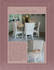 A dining area features a round white table, four white chairs with slipcovers from "More Custom Slipcovers" by Schiffer Publishing, Ltd.; below, a white chair with a woven back and a cat resting on it. Text explains making covers to protect dining chairs.