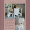 A dining area features a round white table, four white chairs with slipcovers from "More Custom Slipcovers" by Schiffer Publishing, Ltd.; below, a white chair with a woven back and a cat resting on it. Text explains making covers to protect dining chairs.
