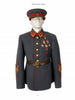 The book "World War II Parade Uniforms of the Soviet Union • Vol.2" by Schiffer Publishing, Ltd. showcases Soviet gray parade uniforms with red accents, gold buttons, medals, peaked caps, and brown leather belts from the Sinclair Collection.