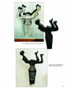 Two photos show a metal sculpture for Sculpting Cane Handles by Schiffer Publishing, Ltd. The top photo presents the cut-out acrobat shape, while the bottom highlights chalk lines like those used in cane making or wood carving.