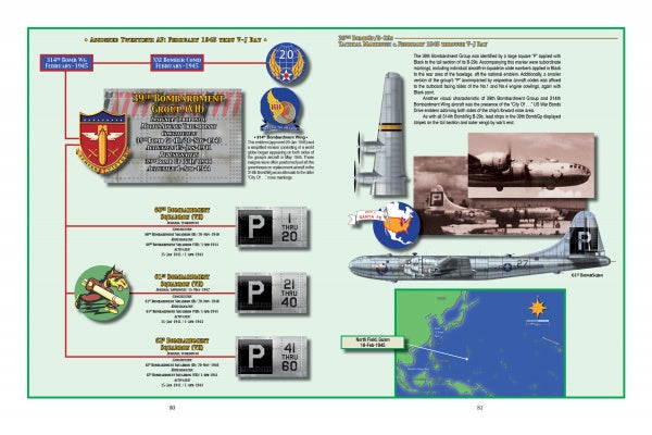 Battle Colors Volume VI from Schiffer Publishing, Ltd. showcases WWII USAAF insignia, mission patches, B-29 units, maps, stats, and tactical markings, highlighting the 39th Bombardment Group's role over Japan with photos, text, and illustrations.