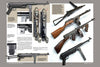 The catalog page for "German Submachine Guns, 1918–1945" by Schiffer Publishing, Ltd. showcases side and top views with detailed labels and descriptions of the components and design features on a light background.