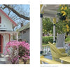 Left: A quaint Oak Bluffs cottage with pink trim and azaleas. Right: A cozy porch with wicker chairs and a yellow swing. "Oak Bluffs on the Vineyard" by Schiffer Publishing, Ltd.—classic Martha's Vineyard charm for your collection.
