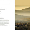 A spread from "Ashland, Oregon, Day Trips" by Schiffer Publishing, Ltd. shows text and a photo of a blue sculpture in a garden on the left, and a sunset over hills on the right, capturing Ashland in this photographic essay.