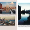 A collage from "Changing Jersey City" by Schiffer Publishing, Ltd. features four photos of New York City: Twin Towers skyline from Journal Square, reflective water, and city buildings at various times, each with a brief caption.