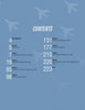 The table of contents for Jezreel Valley Mysteres by Schiffer Publishing, Ltd. features blue pages with white text and subtle Dassault Mystere IVA outlines, plus scattered chapters and page numbers that mirror the Israeli Air Force’s dynamic spirit.