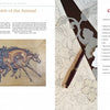 A two-page spread from "Quilted Leather" by Schiffer Publishing, Ltd.: left features a horse drawing titled "The Spirit of the Animal" with an author note; right shows floral sketches, a pen, and chapter listings on leather art and quilting.