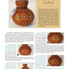 Miriam Joy's Wax Design Technique by Schiffer Publishing, Ltd. offers step-by-step instructions to decorate a small brown gourd with painted geometric patterns, crayon wax art, feathers, and bead ornaments, with images and close-up details included.