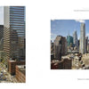 Vista Manhattan by Schiffer Publishing, Ltd. features two photos: one shows a busy street lined with modern skyscrapers from above; the other highlights New York's skyline of historic and modern high-rises under a blue sky.