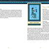 A two-page spread from The Minoan Tarot by Schiffer Publishing, Ltd.: the left page shows "The Water Journey" with a blue border and Cretan-style art; the right page features the Priest of Rhytons card, matching artwork, and its meaning.