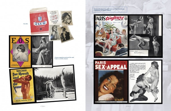 In "Ruhetag: The Day to Day Life of the German Soldier in WWII" by Schiffer Publishing, Ltd., a two-page spread showcases vintage magazine covers, black-and-white photos of women, and scenes from soldiers’ everyday lives during WWII.