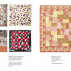 The Fiona Quilt Block by Schiffer Publishing, Ltd. displays four colorful quilt patterns—three small squares on the left and a larger one on the right—featuring unique designs perfect for inspiring beginner quilting projects.
