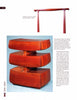 The page showcases two wooden pieces reminiscent of David Ebner’s style, also highlighted in "David N. Ebner: Studio Furniture" from Schiffer Publishing, Ltd.—a minimalist console table and a three-tiered, asymmetrical chest of drawers.
