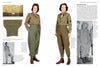 Two women model WWII U.S. Army uniforms, as seen in "Women For Victory Vol 2" by Schiffer Publishing, Ltd., featuring olive drab shirts, high-waisted pants, brown boots, and details from the Women’s Army Auxiliary Corps.