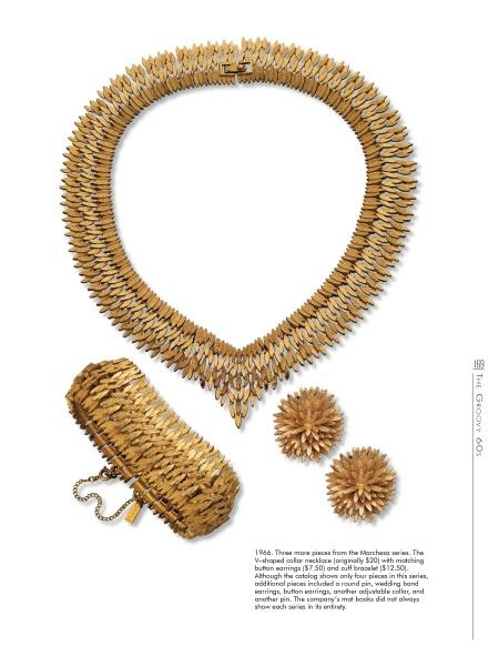The Monet set by Schiffer Publishing, Ltd. includes a gold textured leaf collar necklace, a cuff bracelet, and floral cluster earrings, all displayed on a white background.